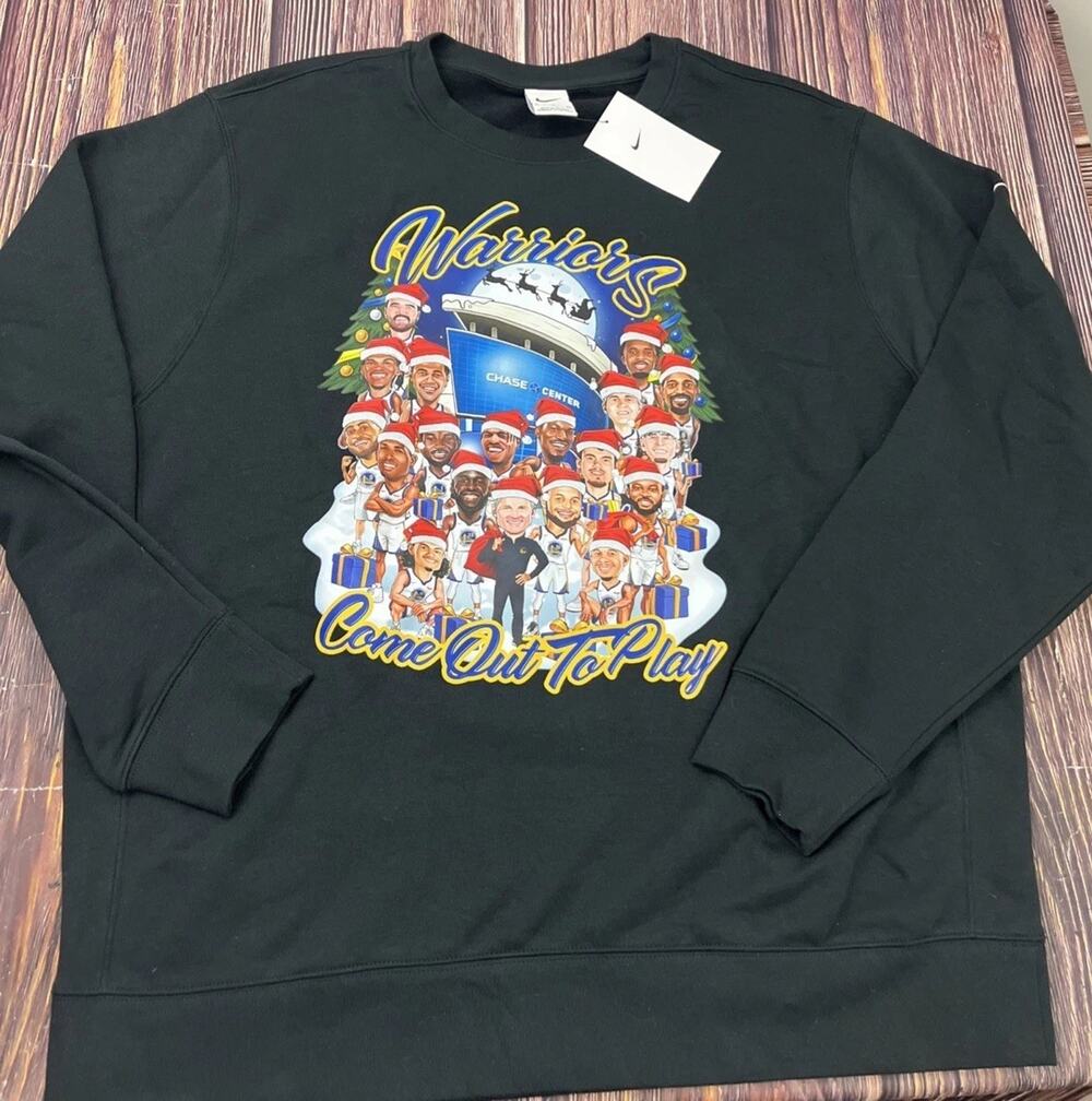 NWT Golden State Warriors Sweatshirt Mens Size XL Black Nike Holiday Christmas
